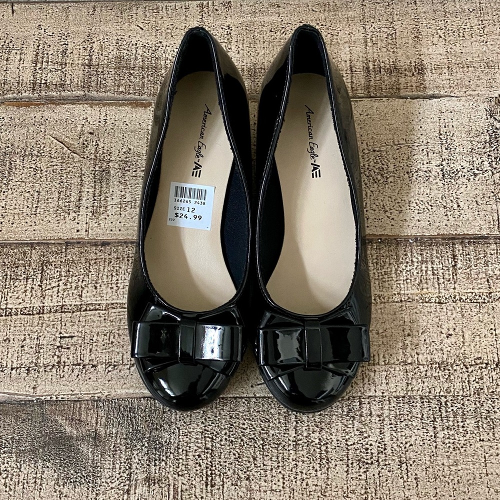 American Eagle Mairin Black Patent Wedge Heel